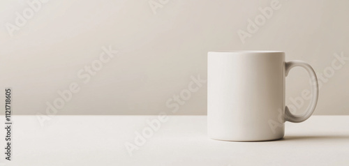 A minimalist white mug on a clean surface, perfect for branding and marketing.