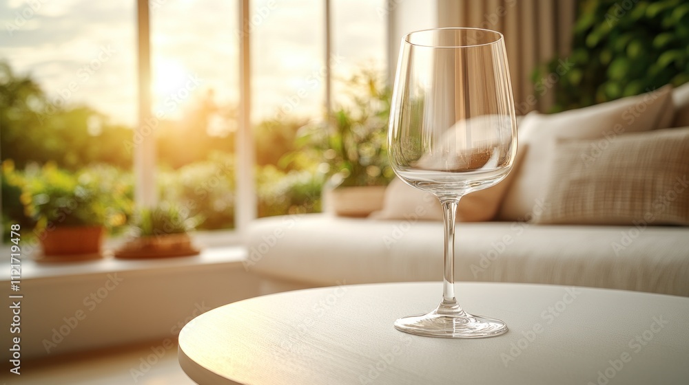 A delicate wine glass sits on a wooden table, bathed in warm sunlight A delicate wine glass sits on a wooden table, bathed in warm sunlight