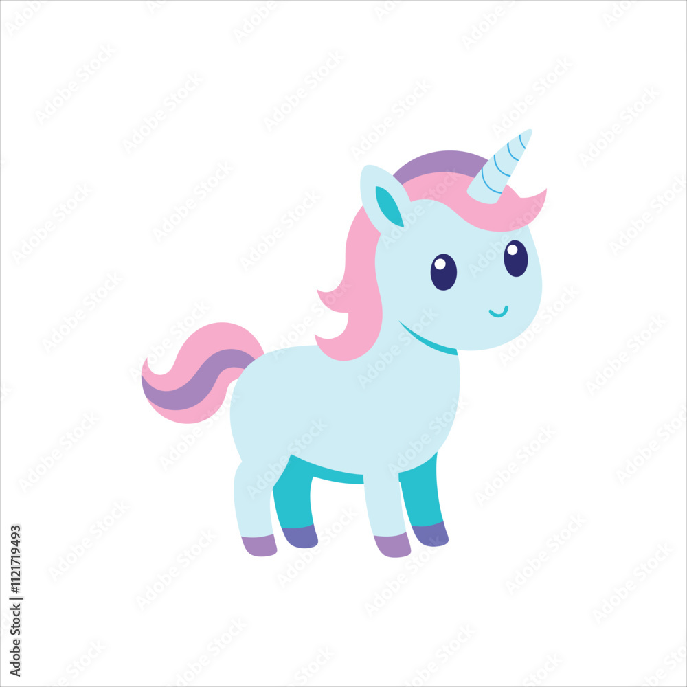 Naklejka premium Cute Baby Unicorn Cartoon icons vector, line art & silhouette