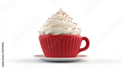 Front View Of A Red Cupcake With White Cream On A White Background. A Delicious And Visually Appealing Dessert Option. photo