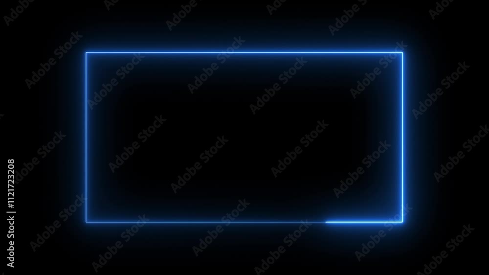 Blue neon glowing rectangular frame, bright glowing border, illuminated light effect. Blue neon glowing rectangular frame, bright glowing border, illuminated light effect.