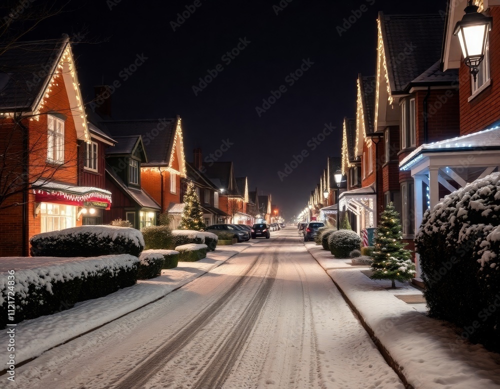 Obraz premium Snowy Street with Christmas Lights