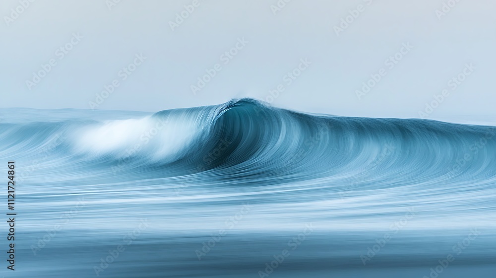 Serene ocean wave, captured with a motion blur effect, showcasing its powerful yet graceful form. Serene ocean wave, captured with a motion blur effect, showcasing its powerful yet graceful form.