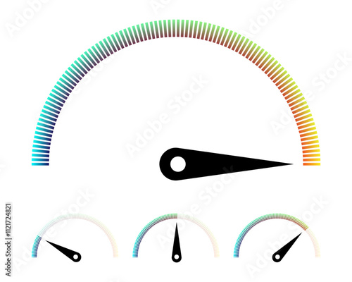 set of gauge meter icons. speedometer, tachymeter, percentage, scale dial gauges