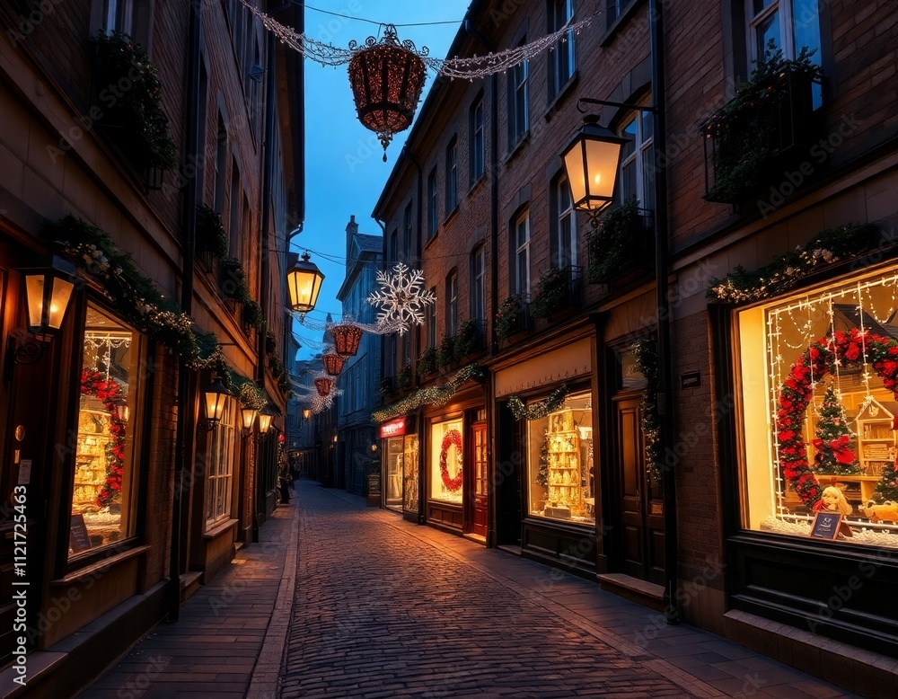 Fototapeta premium Warm Glow in a Festive Winter Street