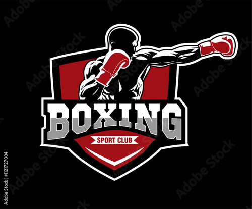 Boxing sport logo emblem badge vector illustration silhouette design template boxing club champion winner academy competition training glove fight