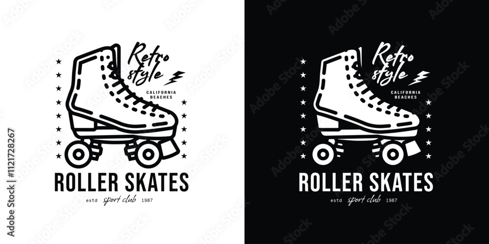 Fototapeta premium Original vector emblem.. Vintage roller skates. T-shirt design.