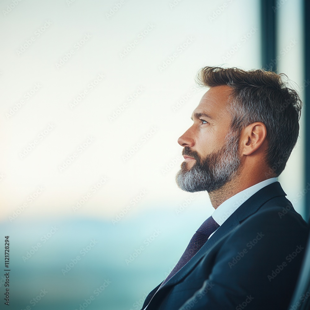Fototapeta premium Thoughtful businessman gazing out the window.