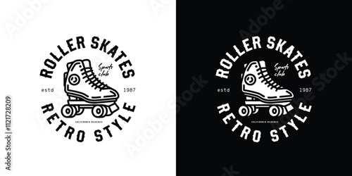 Original vector emblem.. Vintage roller skates. T-shirt design.