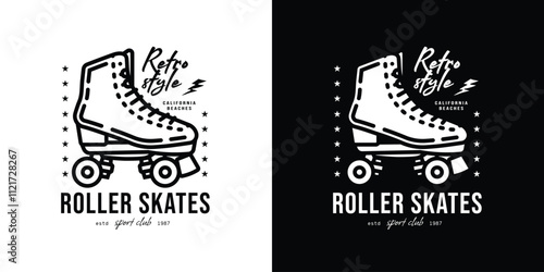 Original vector emblem.. Vintage roller skates. T-shirt design.