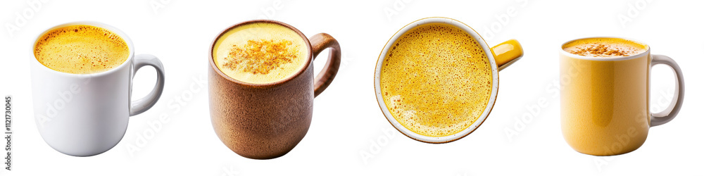 Obraz premium Warm Golden Turmeric Latte mugs frothy milk drink beverage yellow hot spice cuisine food coffee tea ceramic cup kitchen autumn winter