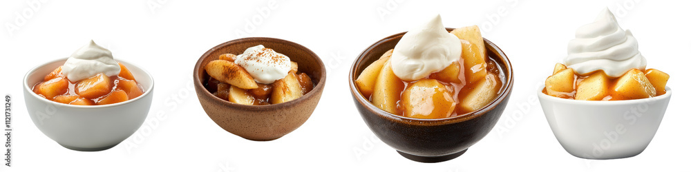Delicious apple compote with whipped cream delightful dessert Delicious apple compote with whipped cream delightful dessert