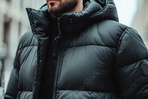 Man in black puffer jacket in winter time