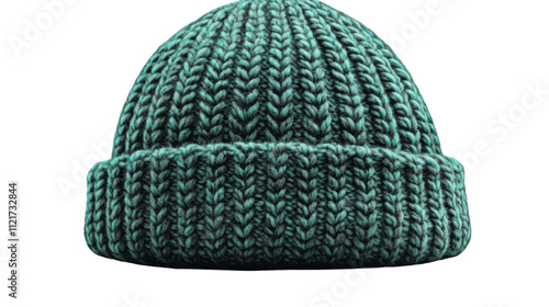 green wool beanie isolated on white background