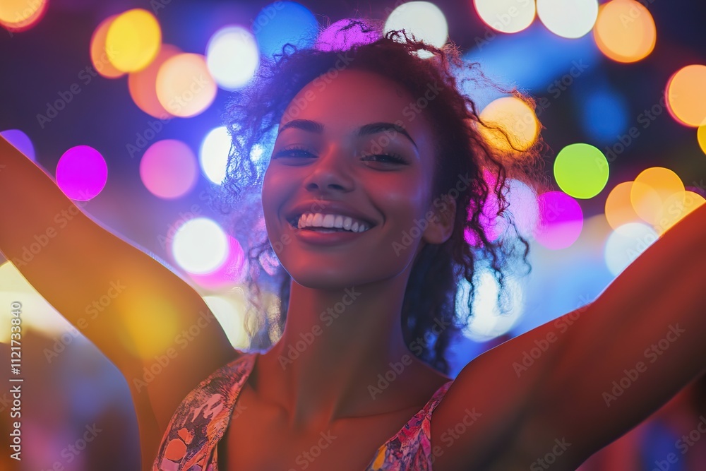 Happy woman enjoys summer music festival at outdoor Happy woman enjoys summer music festival at outdoor