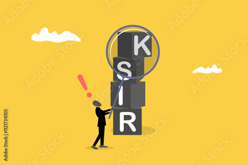 WeBusinessman with magnifying glass and cubic on stack with the word risk. concept of risk management, control or assess to lose money in investing