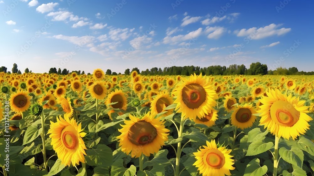 Fototapeta premium Sunflowers Bloom Brightly In A Summer Field