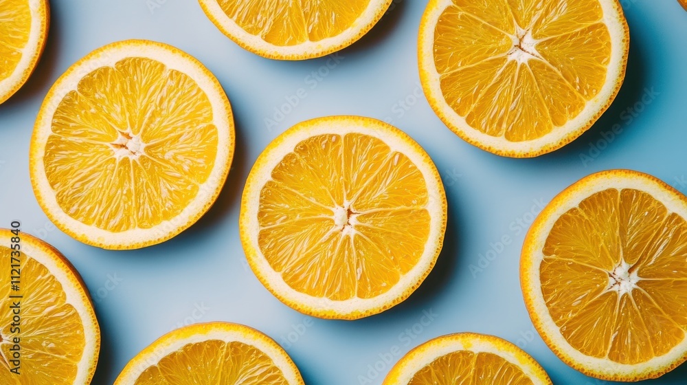 Fototapeta premium Orange Slices on Blue Background