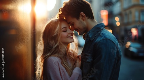 Adorable Couple in Love Enjoying a Romantic Evening Together With Warm Lighting Highlighting Affection and Joy