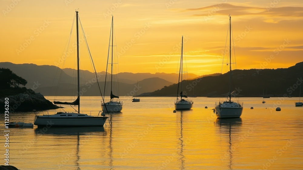 Sailboats on Calm Ocean Water with beautiful sunset Sailboats on Calm Ocean Water with beautiful sunset