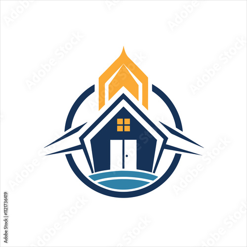 Modern House logo for real estate agency with light effect