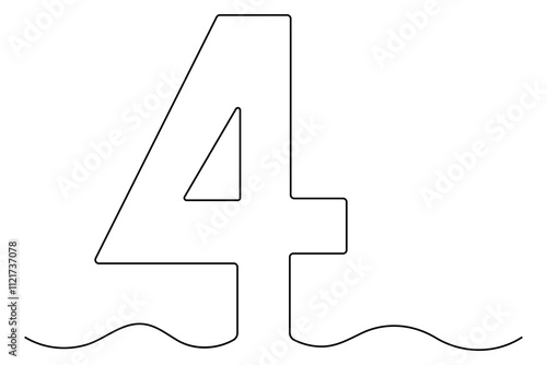 Number four continuous one line drawing of number 4. editable One line drawing of number 4 icon. Vector illustration
