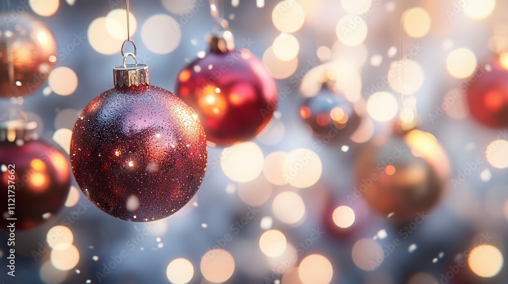 Holiday Ornaments in Red and Gold with Soft Glowing Bokeh Lights for Elegant Festive Decoration Design Holiday Ornaments in Red and Gold with Soft Glowing Bokeh Lights for Elegant Festive Decoration Design