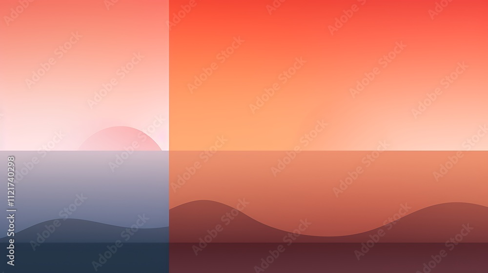 Abstract Sunset Landscape Divided By Color Tones Abstract Sunset Landscape Divided By Color Tones