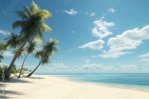 Vibrant Color Picture of Summer Vacation Tropical Beach Background, High Detail, 8K