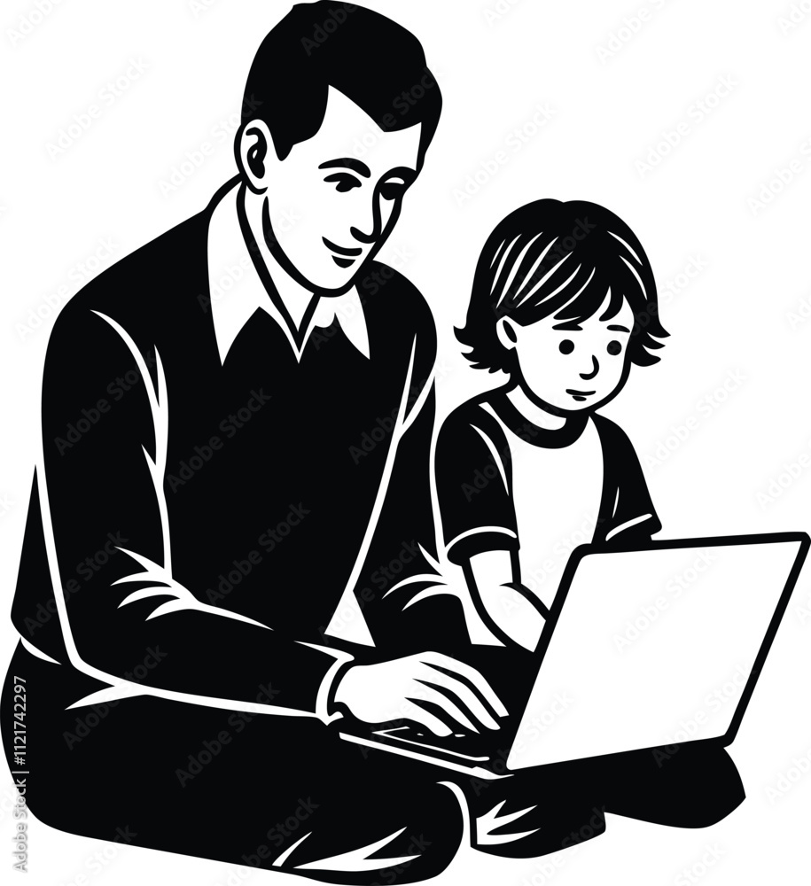 Happy Father's Day Silhouette Vector Illustration Happy Father's Day Silhouette Vector Illustration