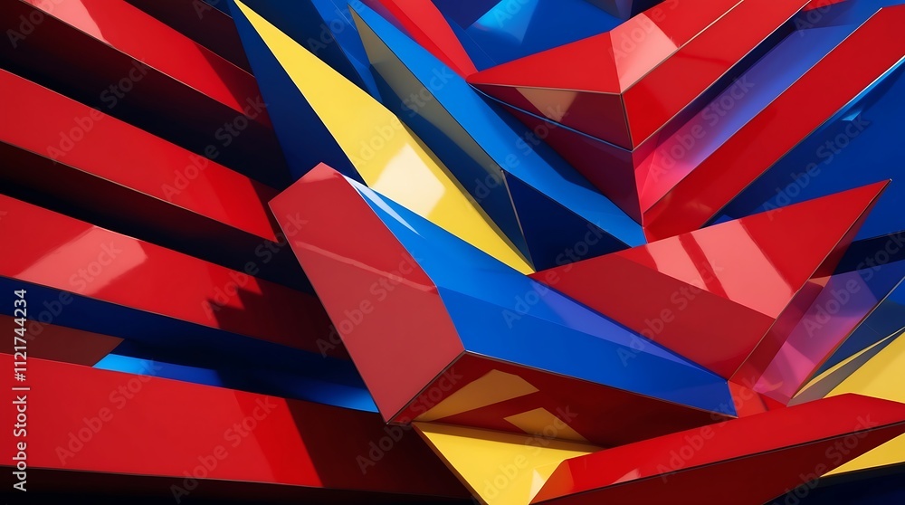 Abstract Geometric Composition: Vibrant Red, Blue, and Yellow Triangles and Rectangles Abstract Geometric Composition: Vibrant Red, Blue, and Yellow Triangles and Rectangles