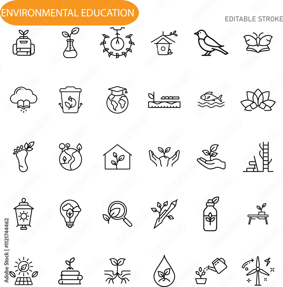 Fototapeta premium Environmental Education Icons for Sustainability, Nature, and Ecology
