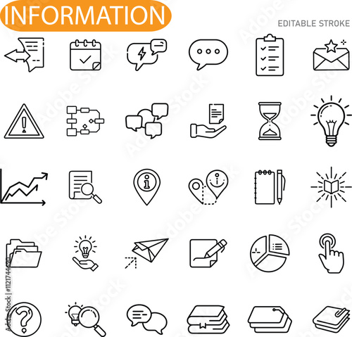Information Icons Communication, Planning, Process, Management, Data, Time