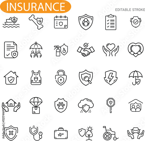 Insurance Icons Protection, Safety, Security, Risk, Coverage, Policy, Health, Home, Auto, Life