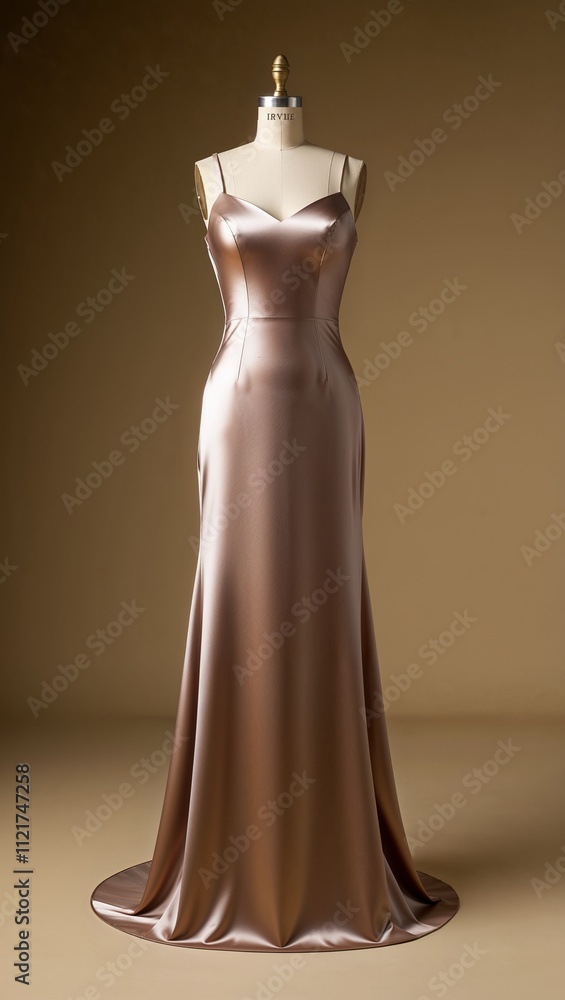 Full length satin dress A line silhouette gold background Full length satin dress A line silhouette gold background