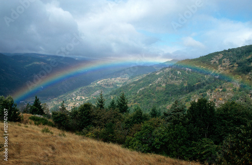 Arc en ciel; montagnes; region Rhone Alpes; Monts du Vivarais; 07, Ardeche, France photo