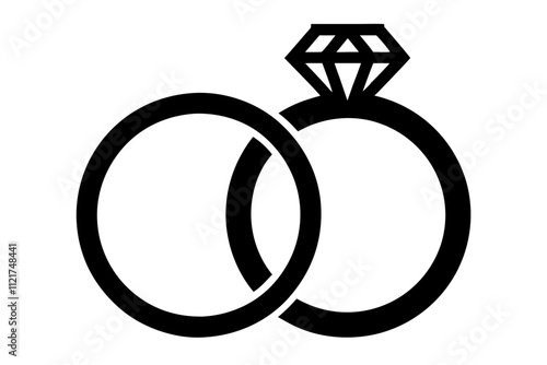 Wedding Diamond Ring Silhouette, ring vector set icon, Engagement or marriage ring, jewelry, Isolated object, Vector black symbol, sign.