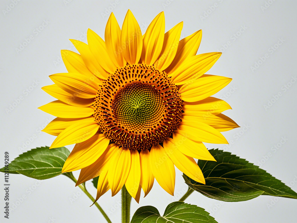 Obraz premium A yellow sunflower in a potted plant on a white background
