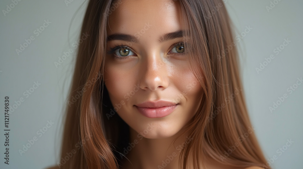 Young Beautiful Brunette Model with Straight Long Brown Shiny Hair, Care Treatment and Keratin Young Beautiful Brunette Model with Straight Long Brown Shiny Hair, Care Treatment and Keratin