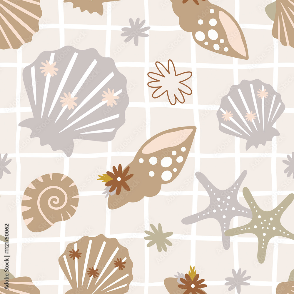 Seashells seamless pattern design. Repeat pattern Seashells seamless pattern design. Repeat pattern