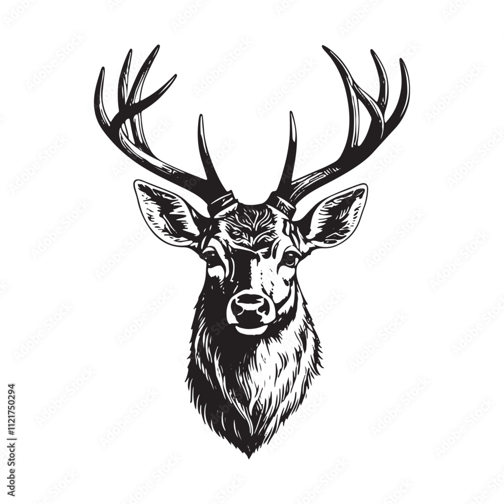 Art & Illustration, deer heads with horns, Art & Illustration, deer heads with horns,