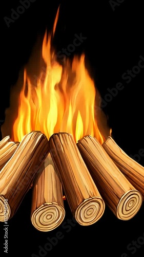 Wallpaper Mural Flames rising from a cozy campfire surrounded by wooden logs in a dark setting Torontodigital.ca