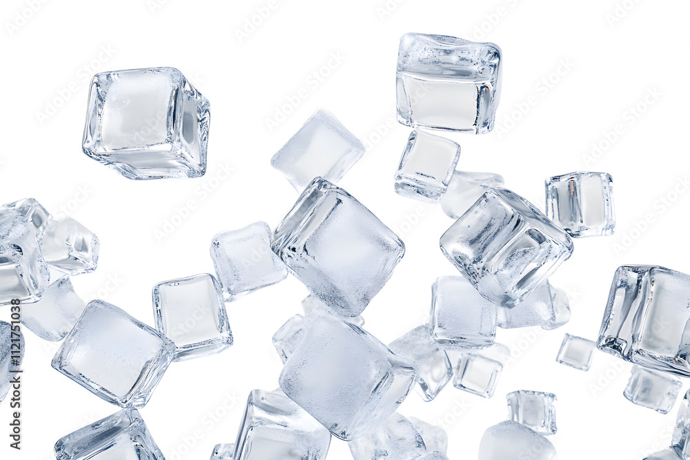 Many ice cubes in air isolated on transparent or white background, png Many ice cubes in air isolated on transparent or white background, png