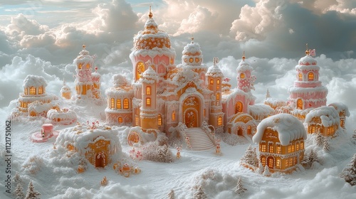 Dreamy castle in clouds with whimsical architecture  photo