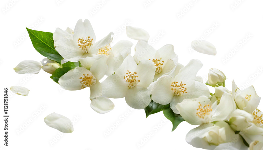 Fototapeta premium Jasmine Flower Petal Floating Against a White Background