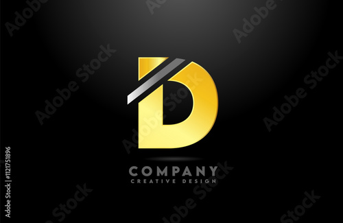 gold D letter alphabet logo icon design with golden yellow black colour for company and business photo