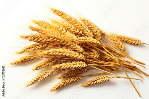 Golden wheat stalks arranged on white background. (6) photo