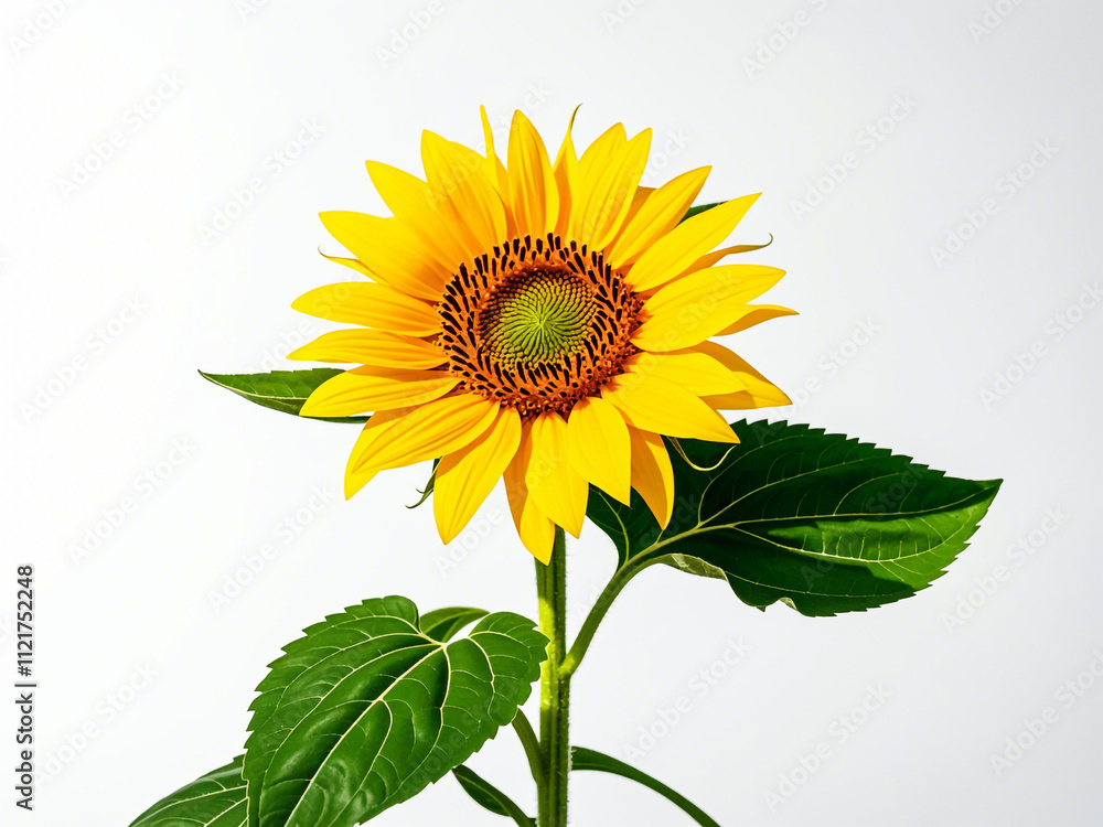 Obraz premium A yellow sunflower in a potted plant on a white background