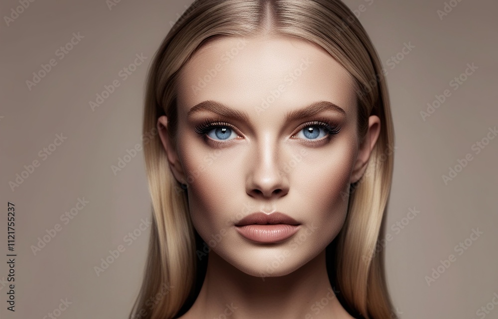 Portrait of a Young Woman With Long Blonde Hair and Striking Blue Eyes Against a Neutral Background Showcasing Natural Beauty Portrait of a Young Woman With Long Blonde Hair and Striking Blue Eyes Against a Neutral Background Showcasing Natural Beauty