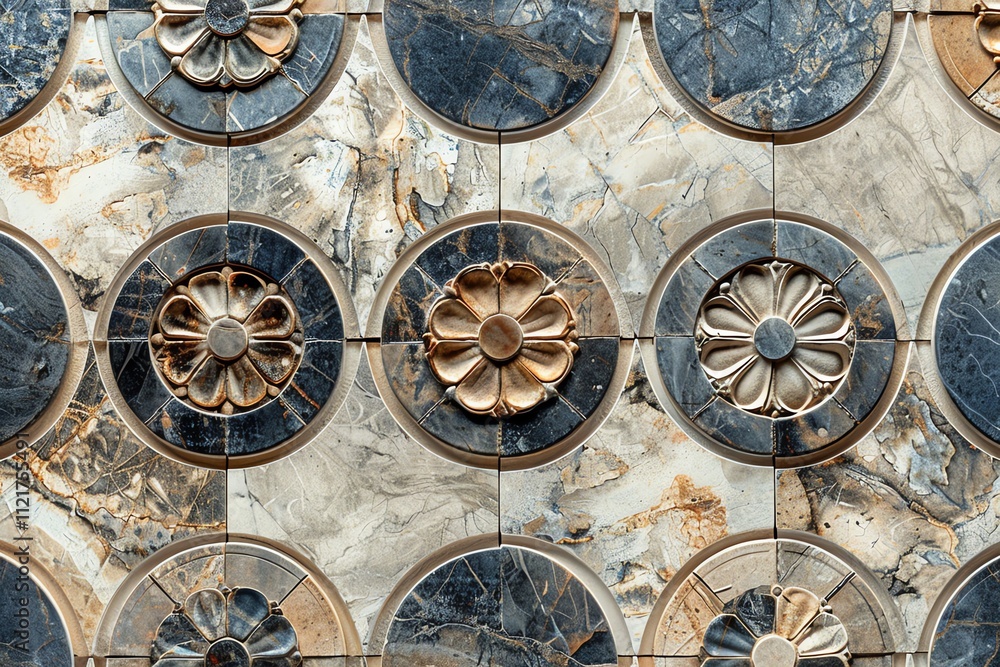 Obraz premium Intricate marble tile pattern with floral motifs.